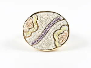 Modern Fun Elegant Oval Shape Micro Pearl Design Floral Steel Ring