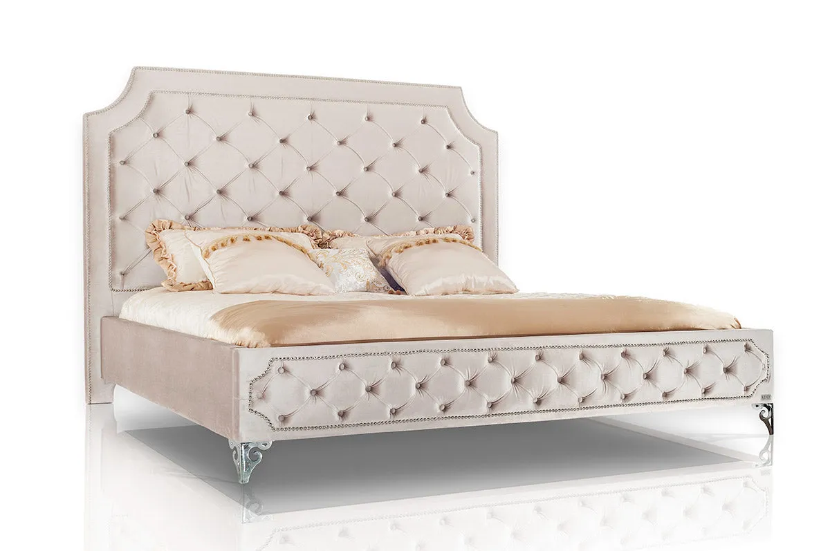 Modrest Leilah - Transitional Tufted Beige Fabric Bed