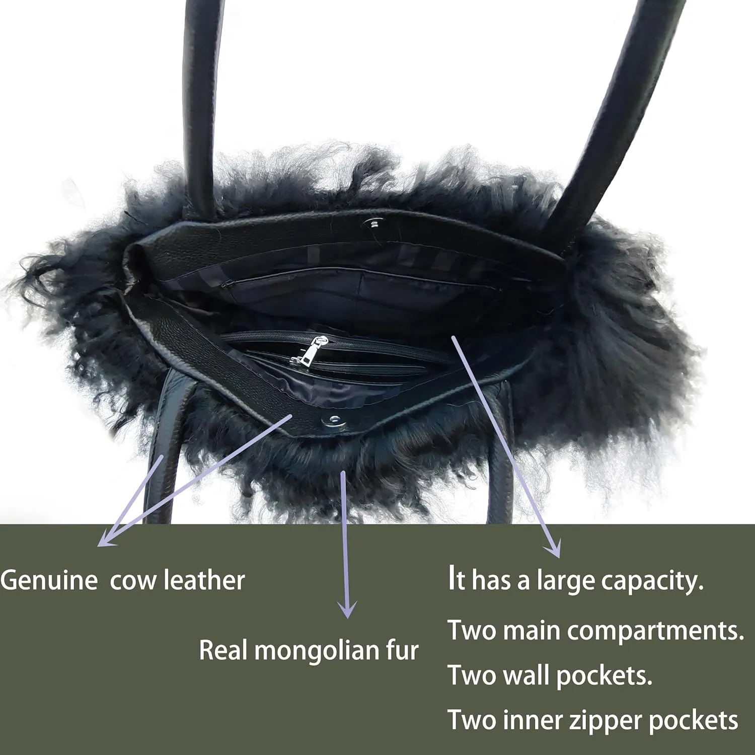 Mongolian White Luxury Wool Fur Handbag