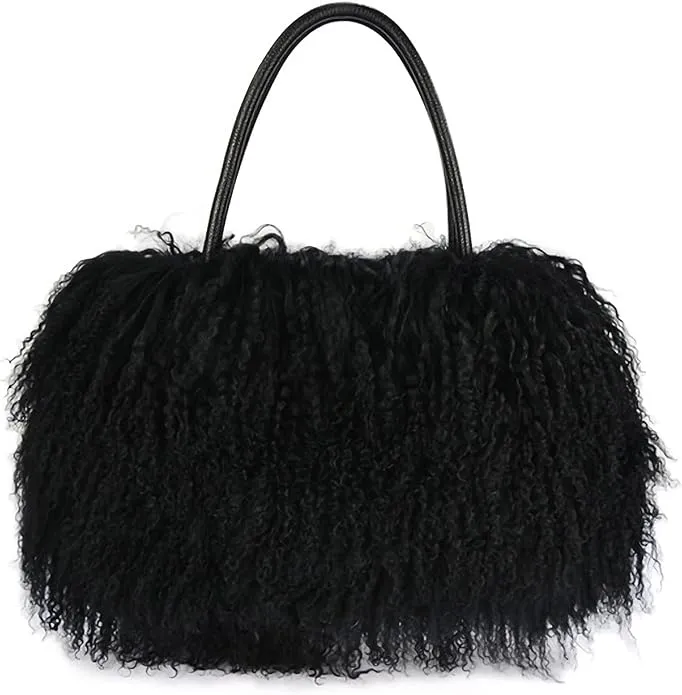 Mongolian White Luxury Wool Fur Handbag