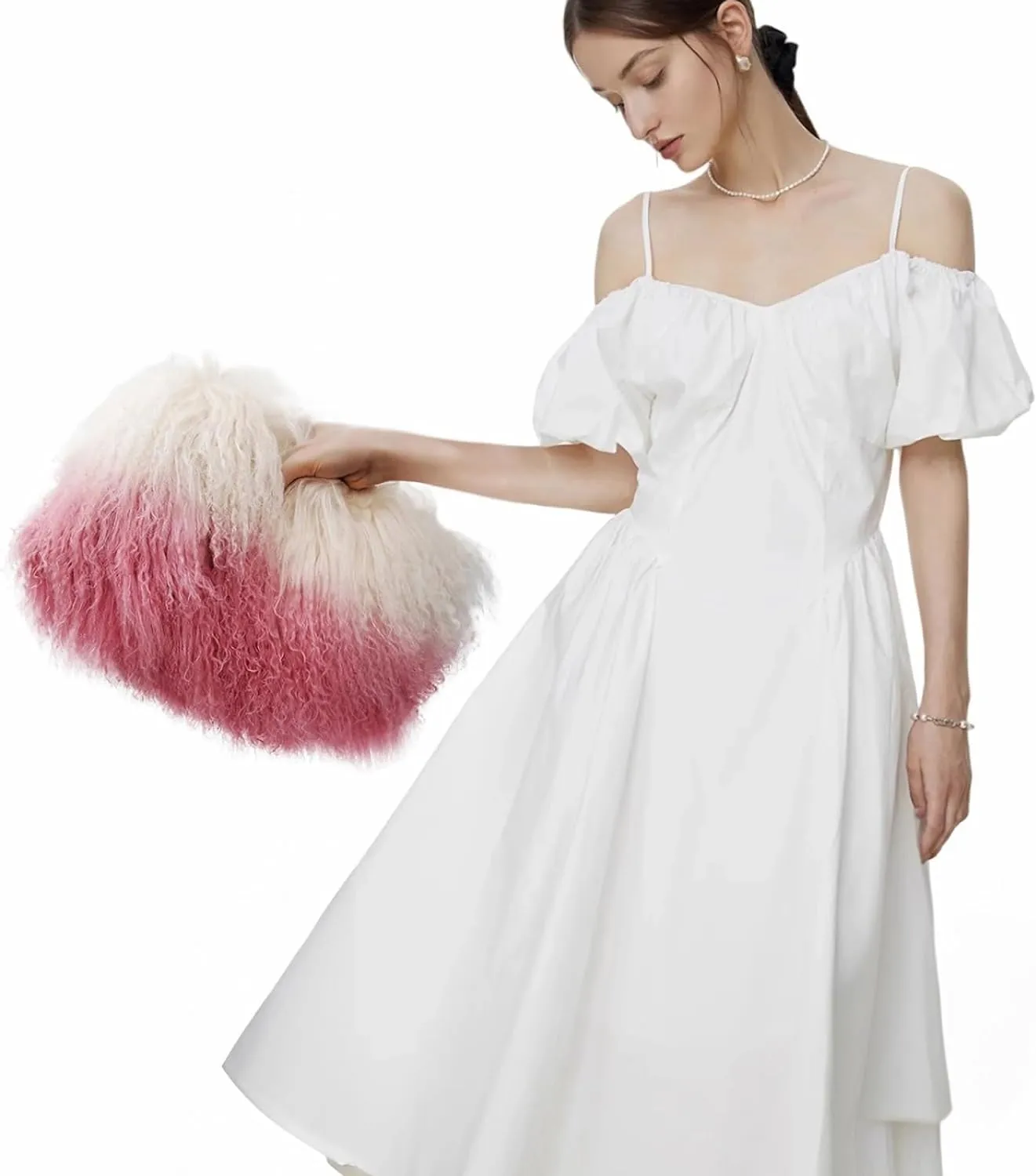 Mongolian White Luxury Wool Fur Handbag