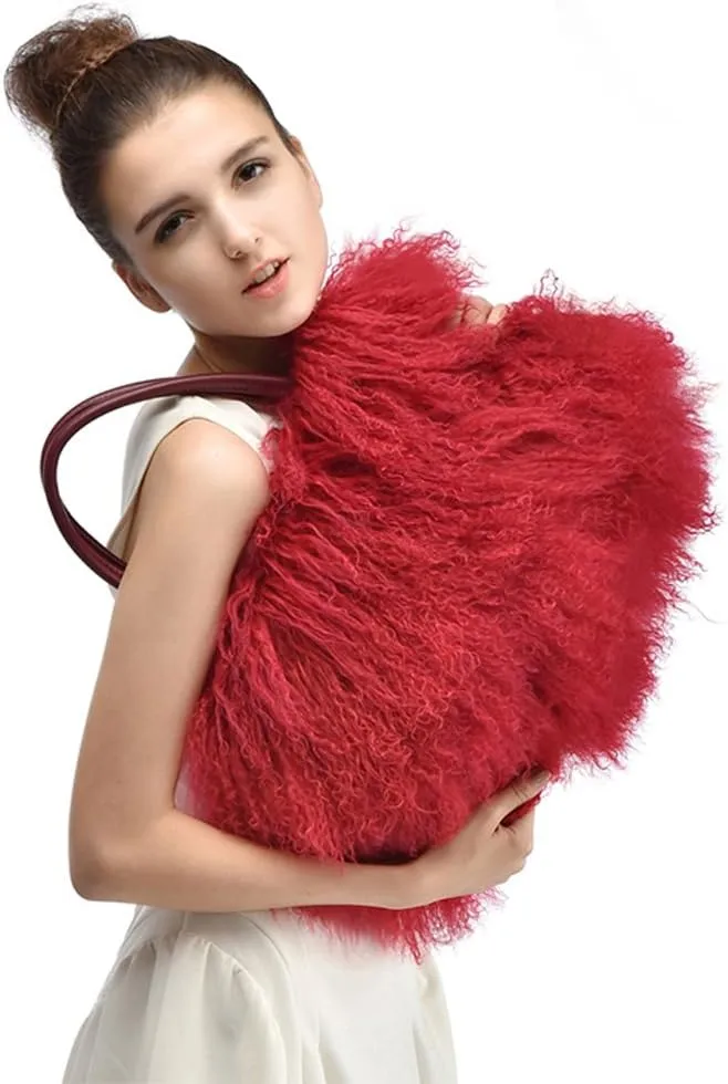 Mongolian White Luxury Wool Fur Handbag