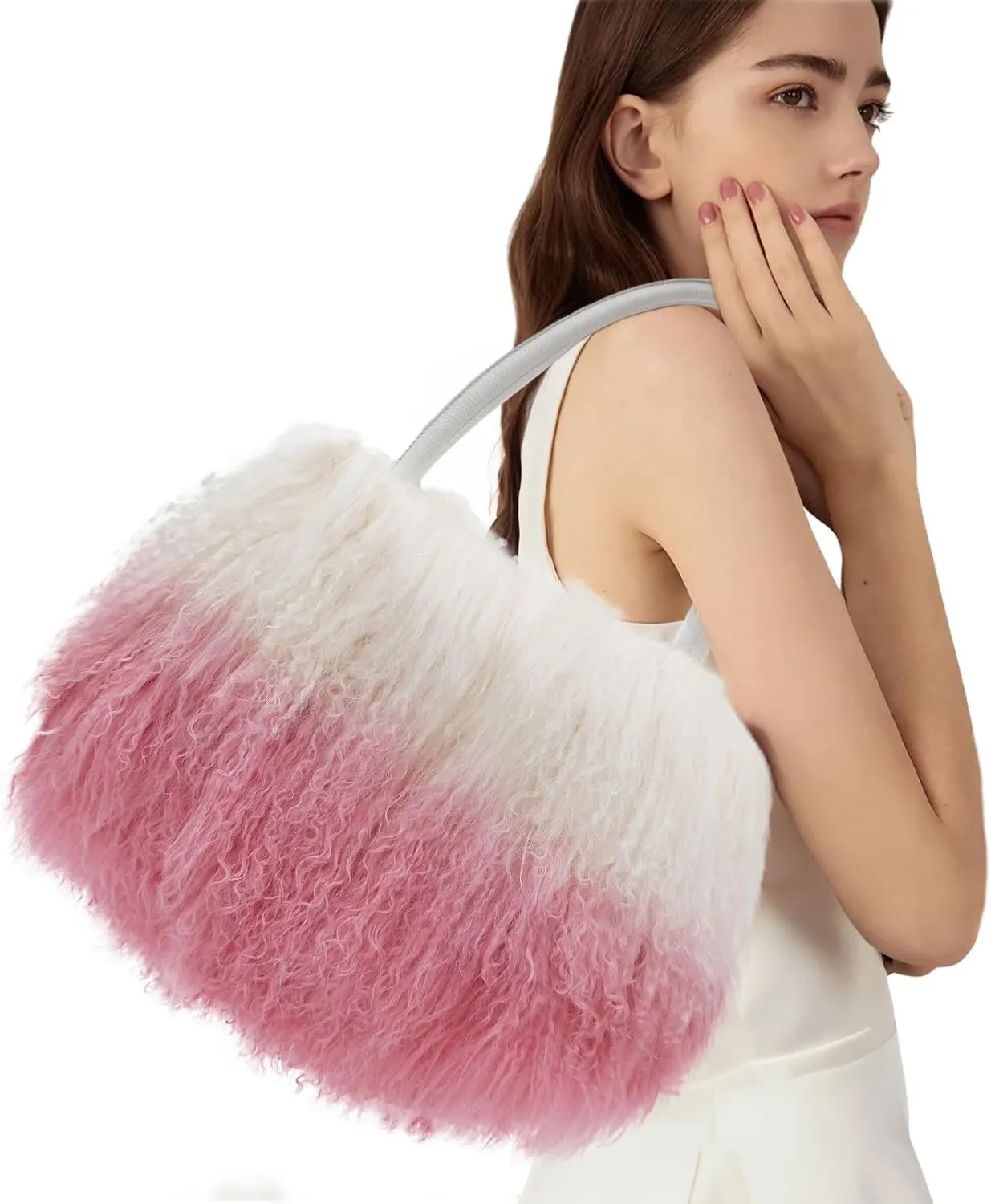 Mongolian White Luxury Wool Fur Handbag