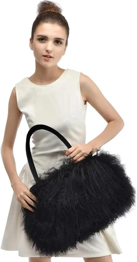 Mongolian White Luxury Wool Fur Handbag