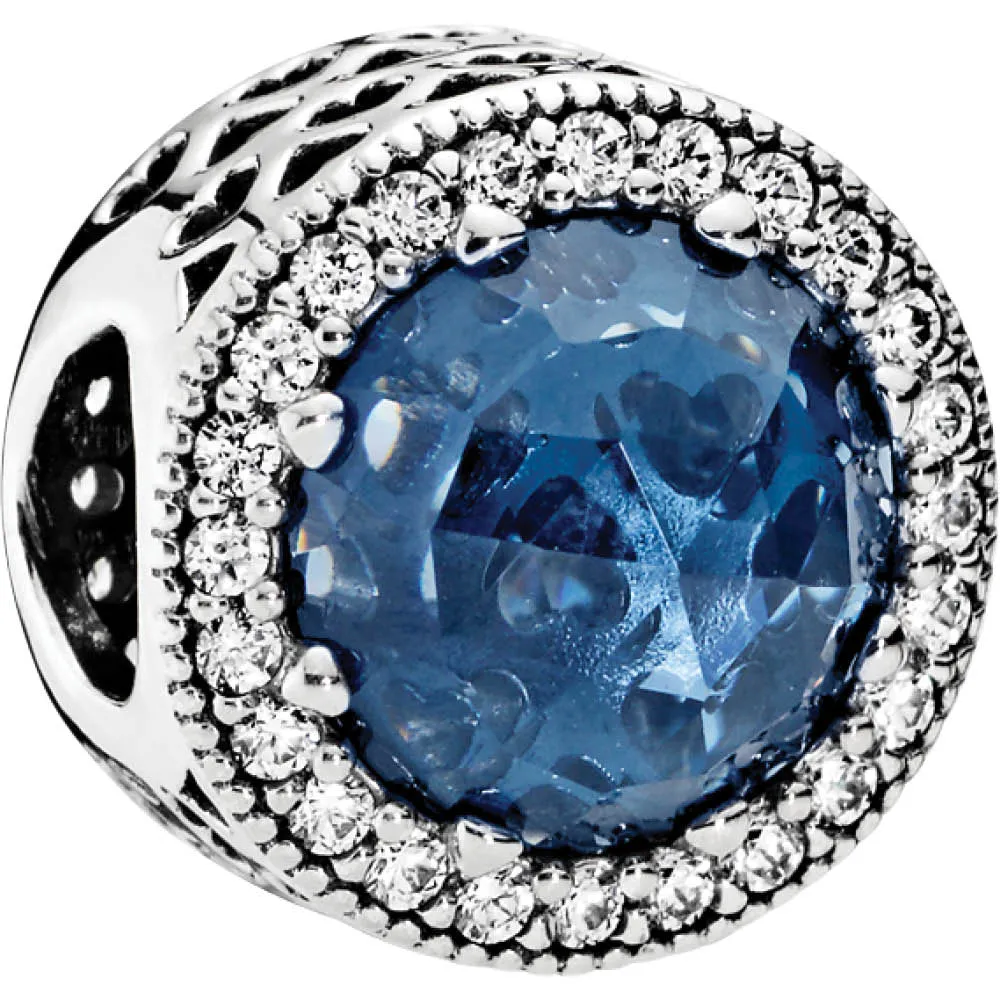 Moonlight Blue Radiant Hearts Openwork Silver Charm