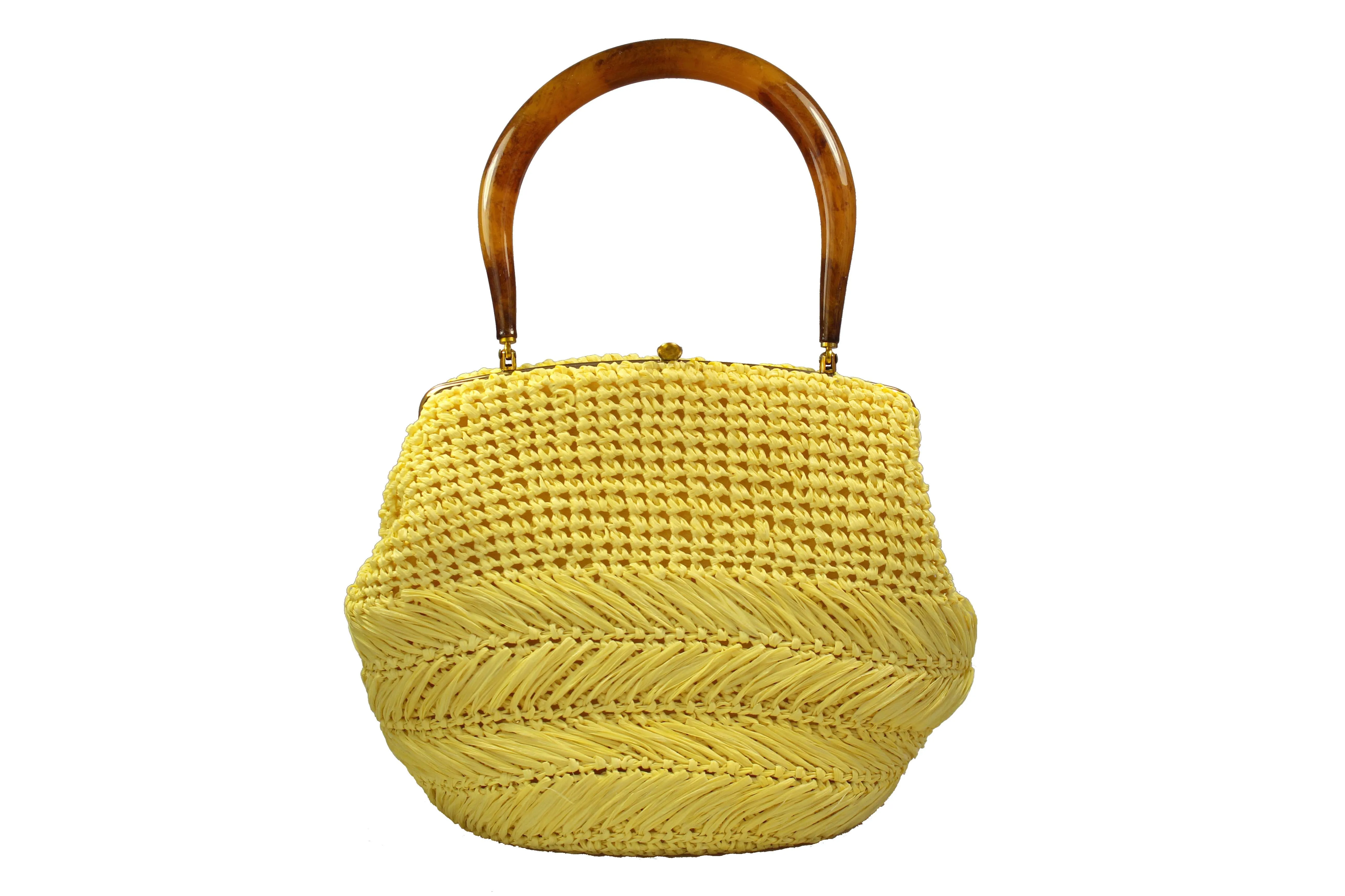 MORRIS MOSKOWITZ yellow raffia purse with lucite handle