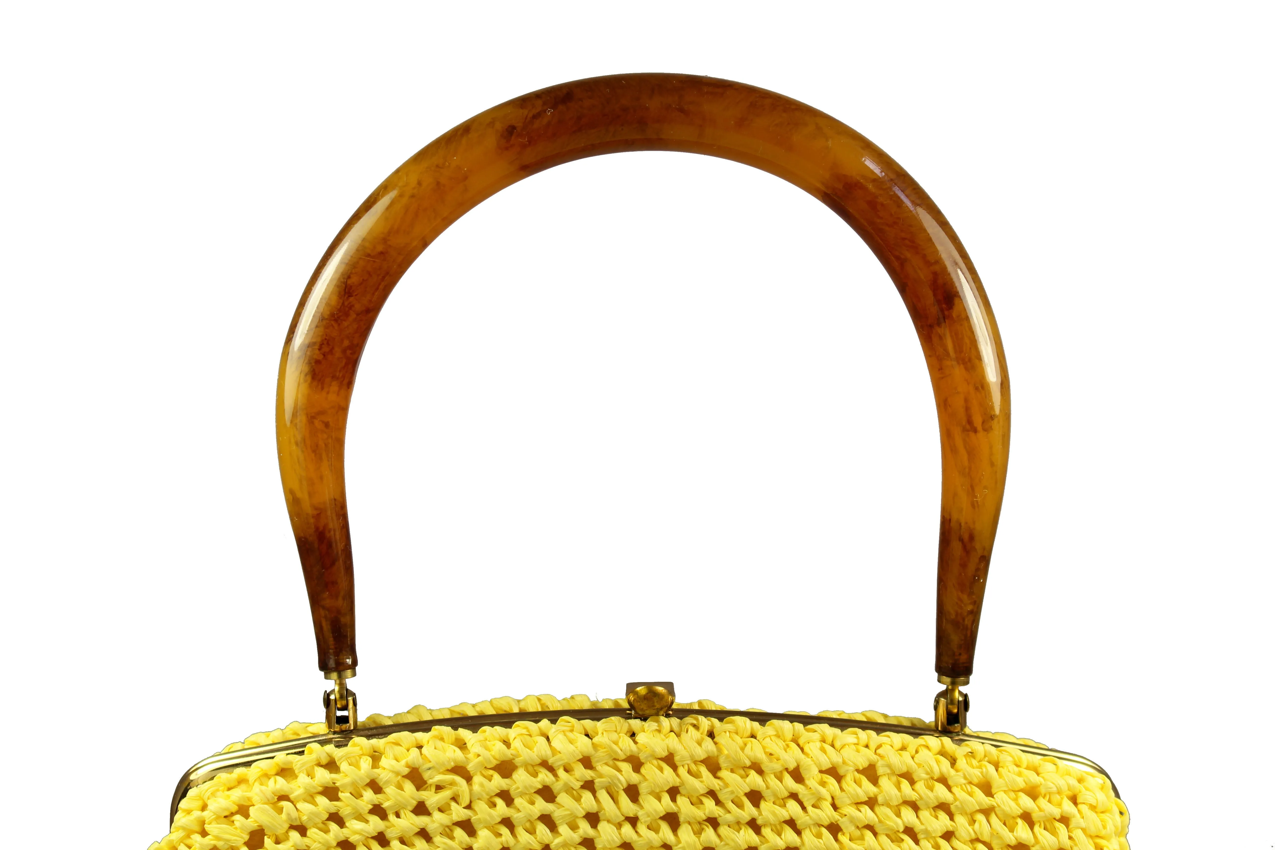 MORRIS MOSKOWITZ yellow raffia purse with lucite handle