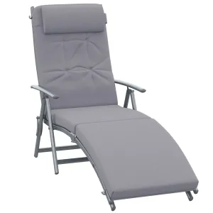 Outsunny Sun Lounger Recliner Foldable Padded Seat Adjustable Texteline Grey
