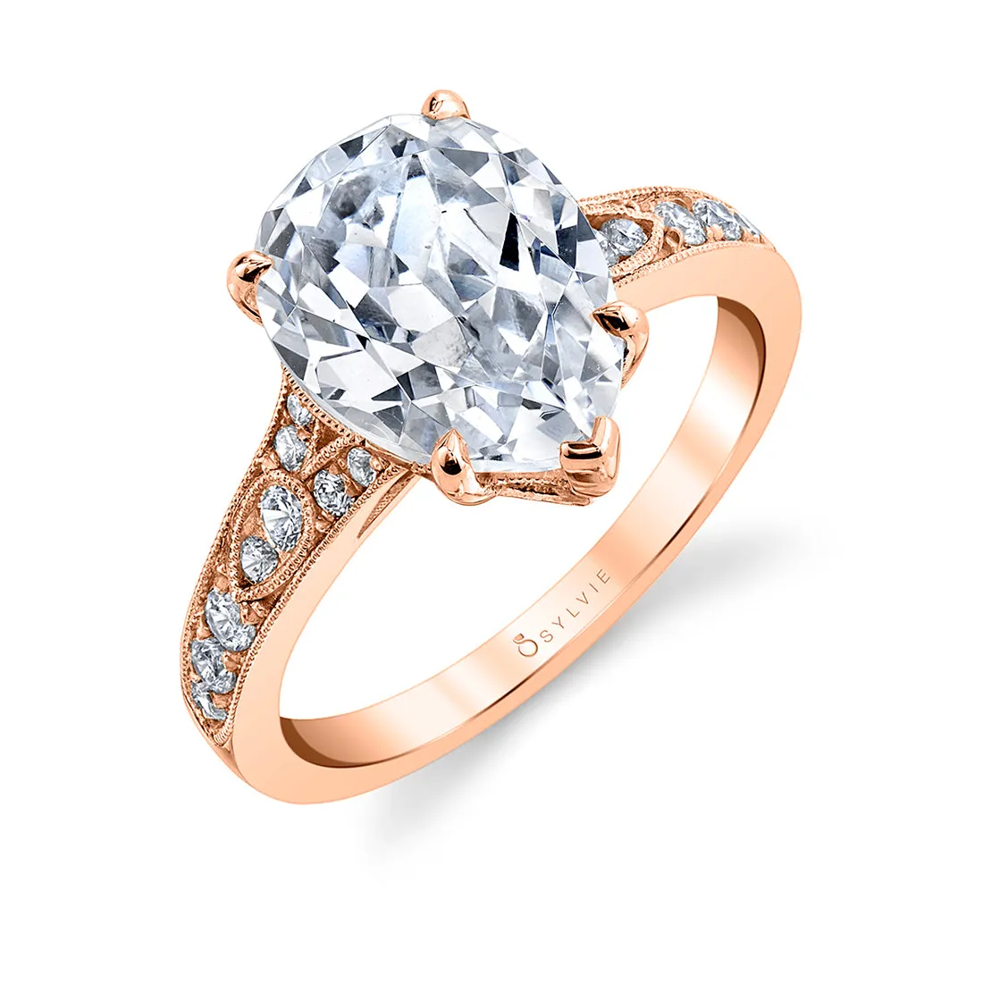 Pear Shaped Vintage Inspired Engagement Ring - Chereen 14k Gold Rose