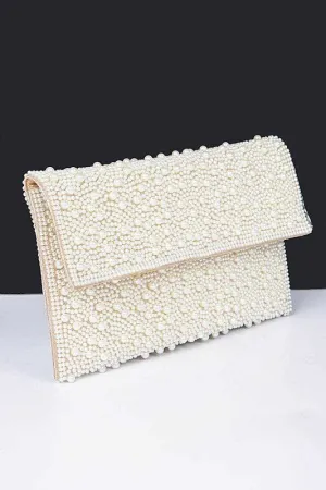 Pearl Studded Envelope Clutch Bag
