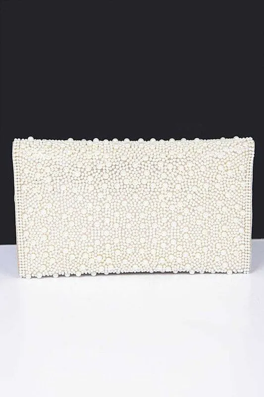 Pearl Studded Envelope Clutch Bag