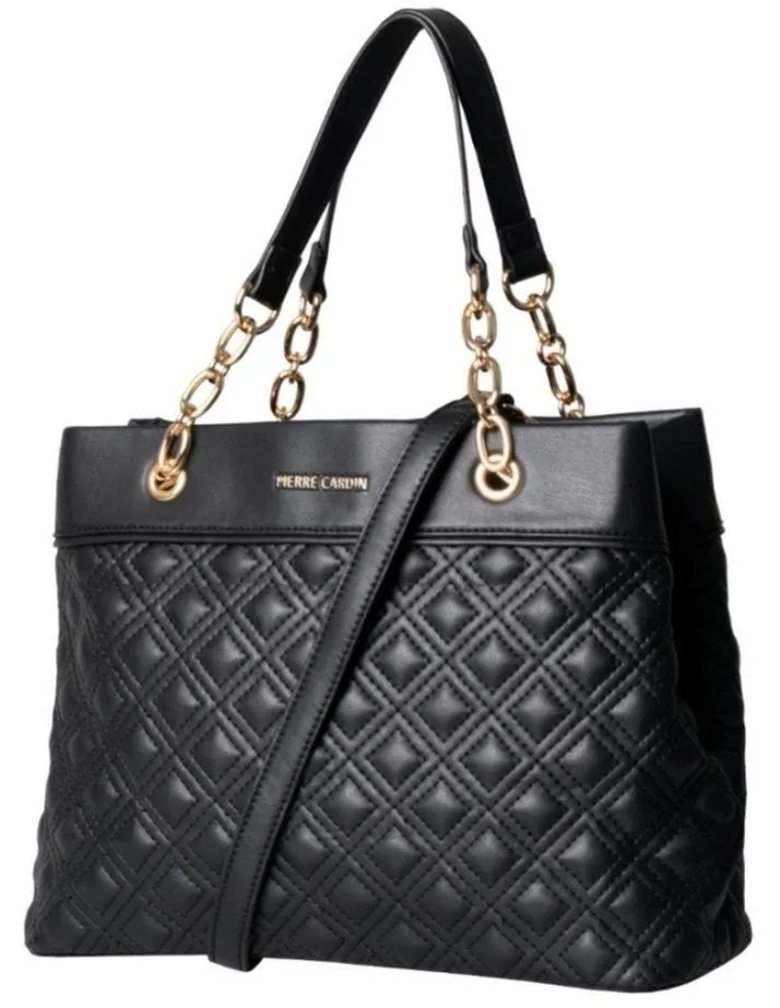 Pierre Cardin Kylie Chain Quilted Satchel Handbag | Black