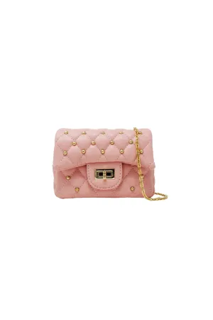 Pink Quilted Stud Mini Handbag