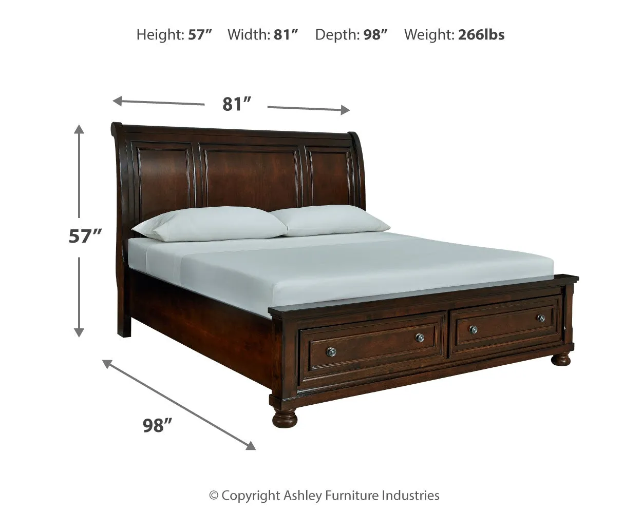 Porter California King Sleigh Bed with Mirrored Dresser, Chest and 2 Nightstands