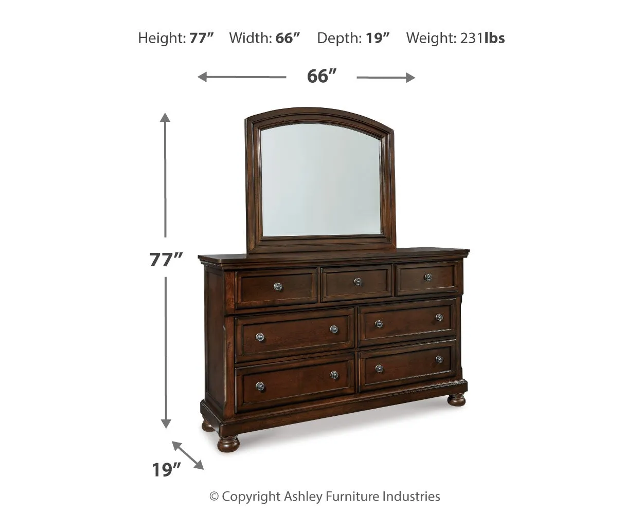 Porter California King Sleigh Bed with Mirrored Dresser, Chest and 2 Nightstands