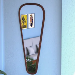 Premium Curved Shaped Thin Border Wood Finish Mirror