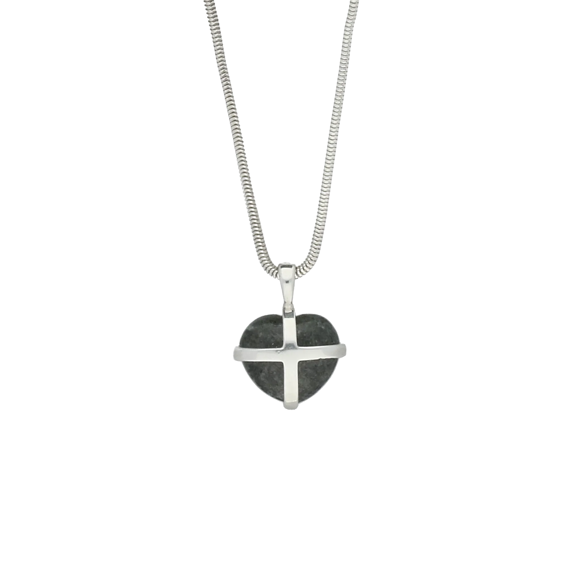 Preseli Bluestone Necklace Cross Heart Small Silver