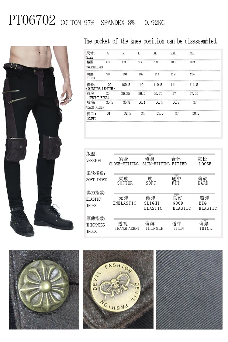 PT06702 biker Black and coffee steampunk metallic multi-bag men trousers
