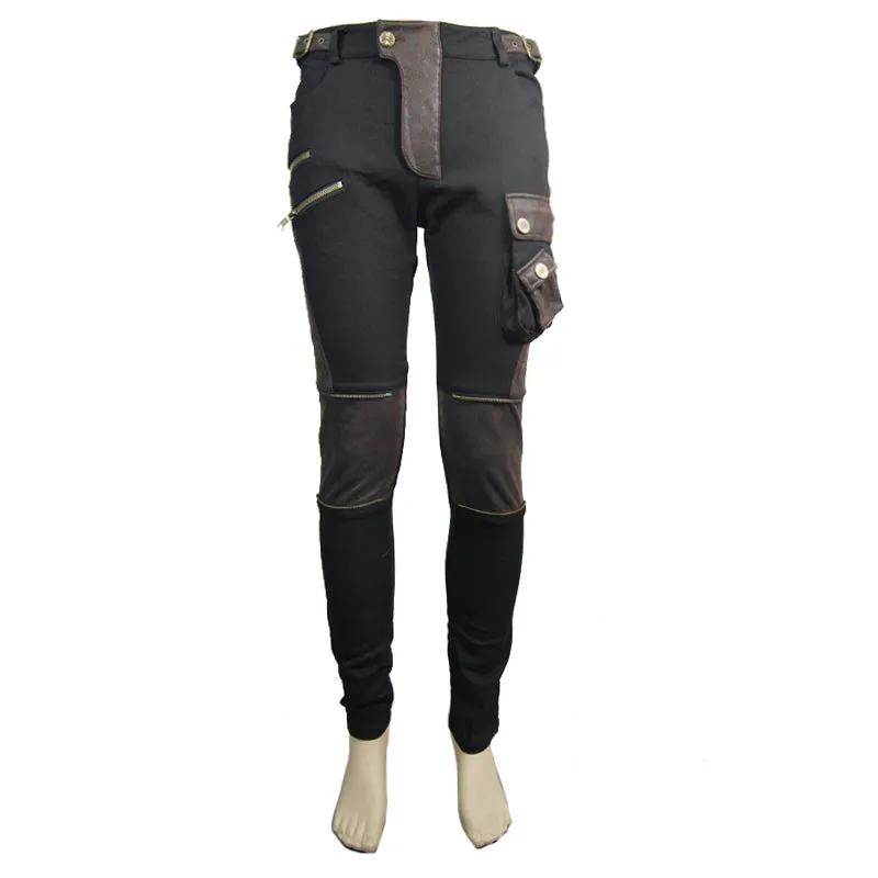 PT06702 biker Black and coffee steampunk metallic multi-bag men trousers