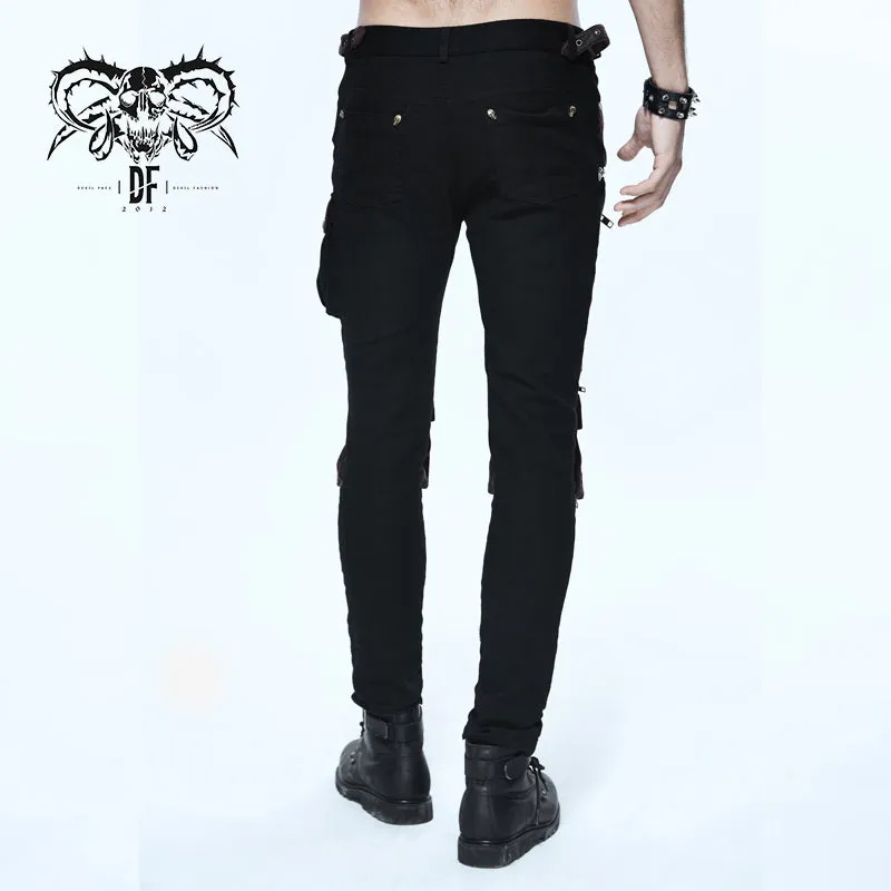 PT06702 biker Black and coffee steampunk metallic multi-bag men trousers