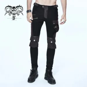 PT06702 biker Black and coffee steampunk metallic multi-bag men trousers