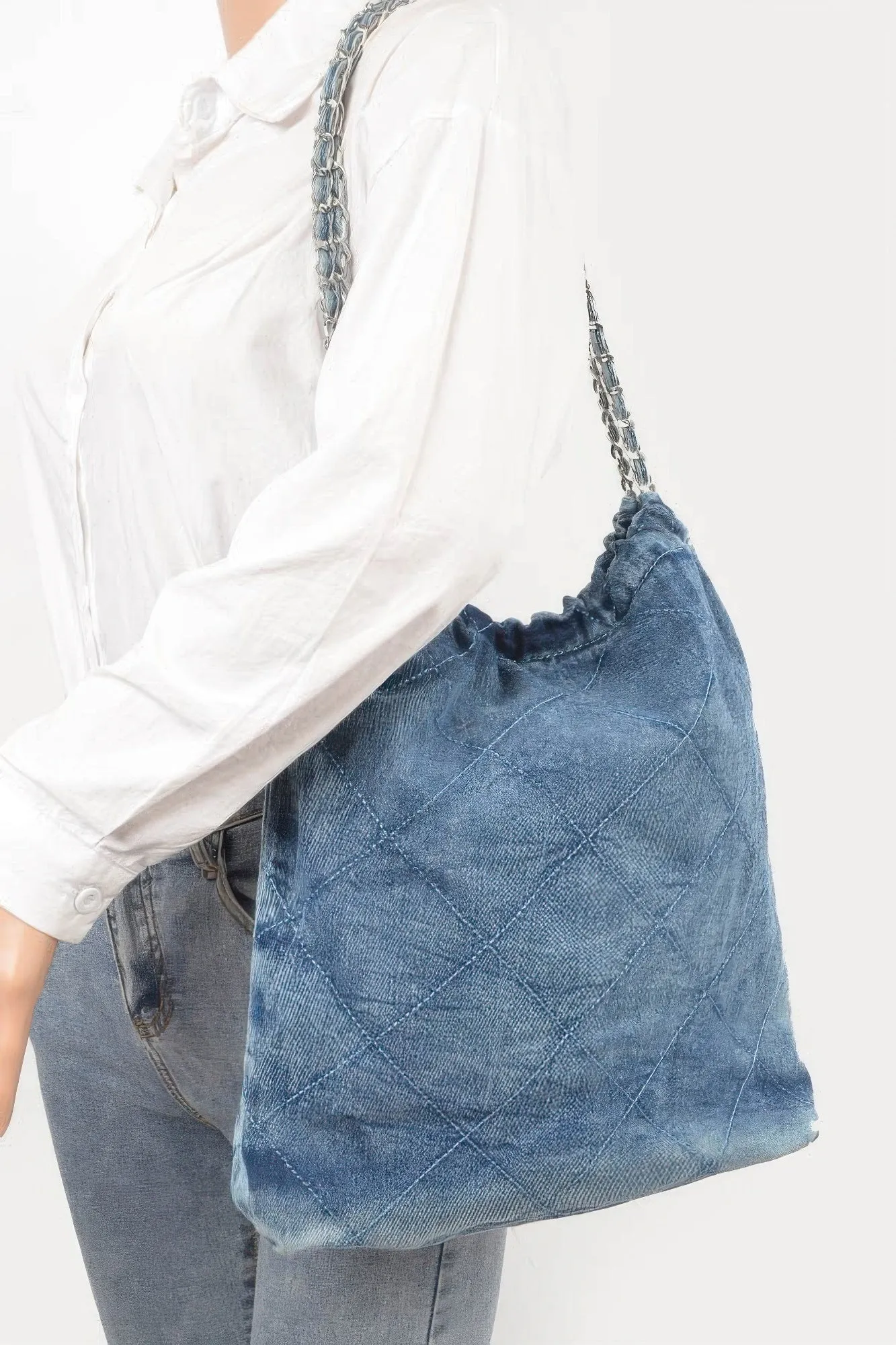 Quilted Washed Denim Chain Bag