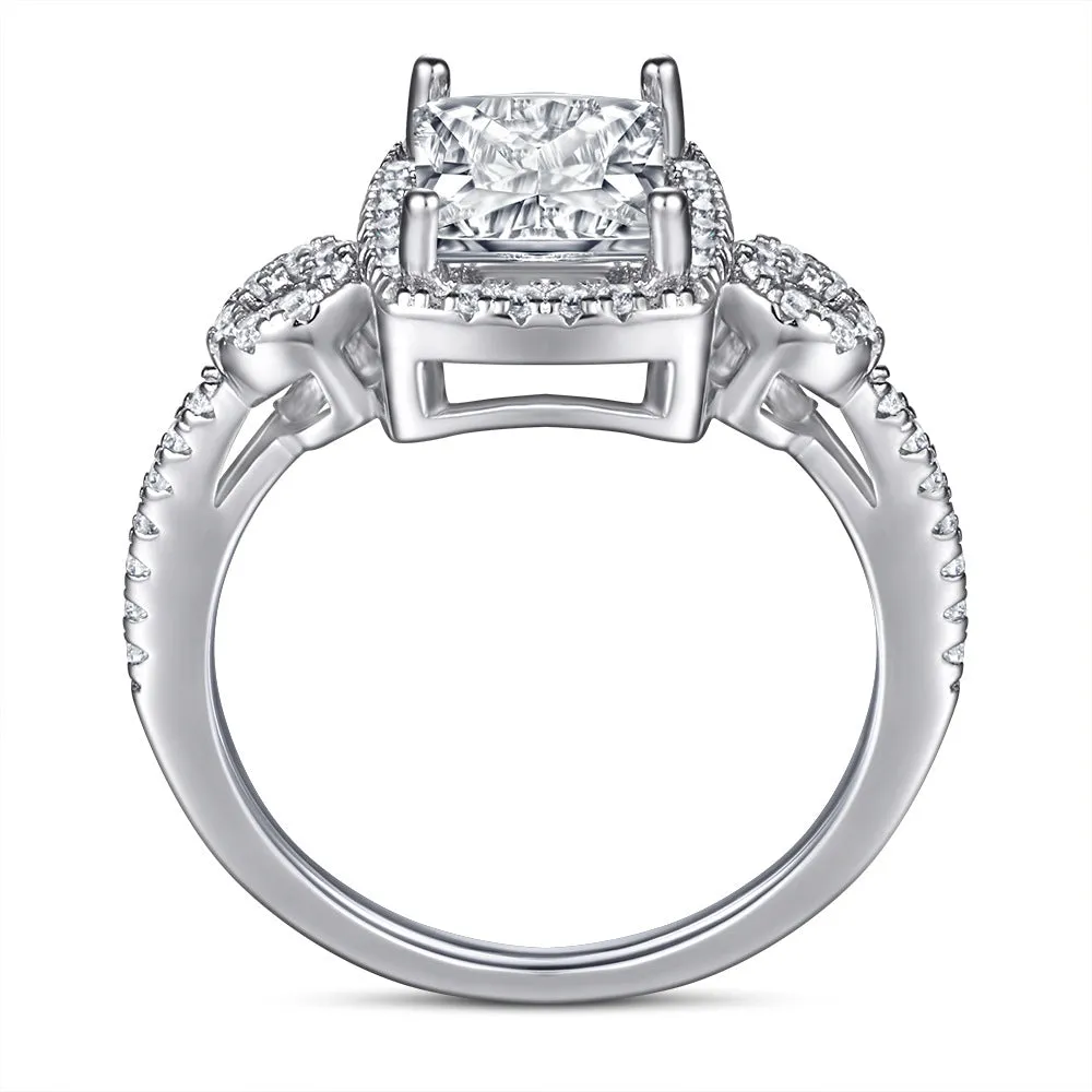 Radiant Cut Zircon Soleste Halo Cathedral Silver Ring for Women