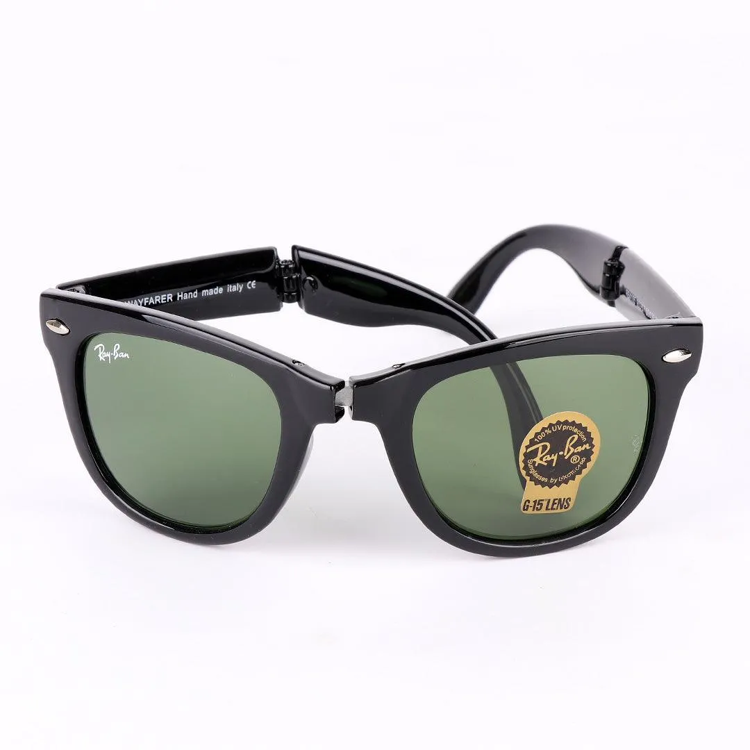 Ray-Ban Foldable Wayfarer Black And Green Lens Sunglasses