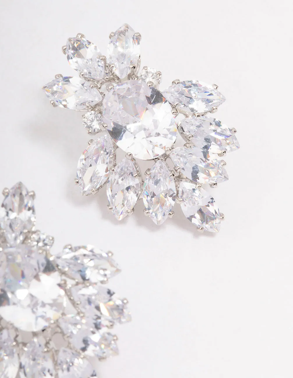 Rhodium Cubic Zirconia Pear Diamante Stud Earrings