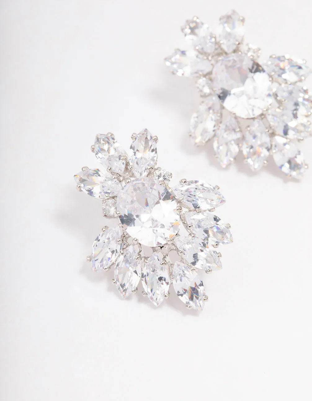 Rhodium Cubic Zirconia Pear Diamante Stud Earrings