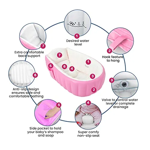 Safe-O-Kid- Baby Inflatable Bath Tub with Air Pump- Pink