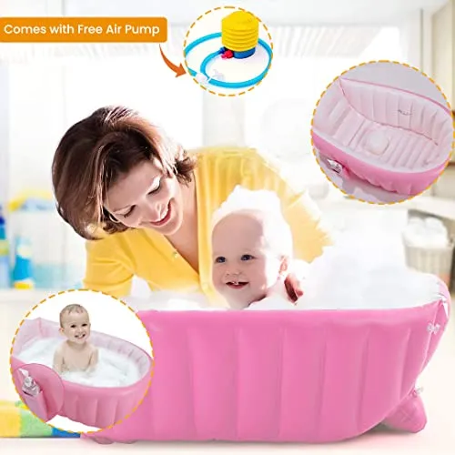 Safe-O-Kid- Baby Inflatable Bath Tub with Air Pump- Pink