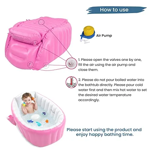 Safe-O-Kid- Baby Inflatable Bath Tub with Air Pump- Pink