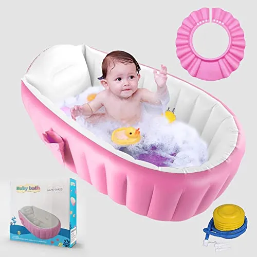 Safe-O-Kid- Baby Inflatable Bath Tub with Air Pump- Pink