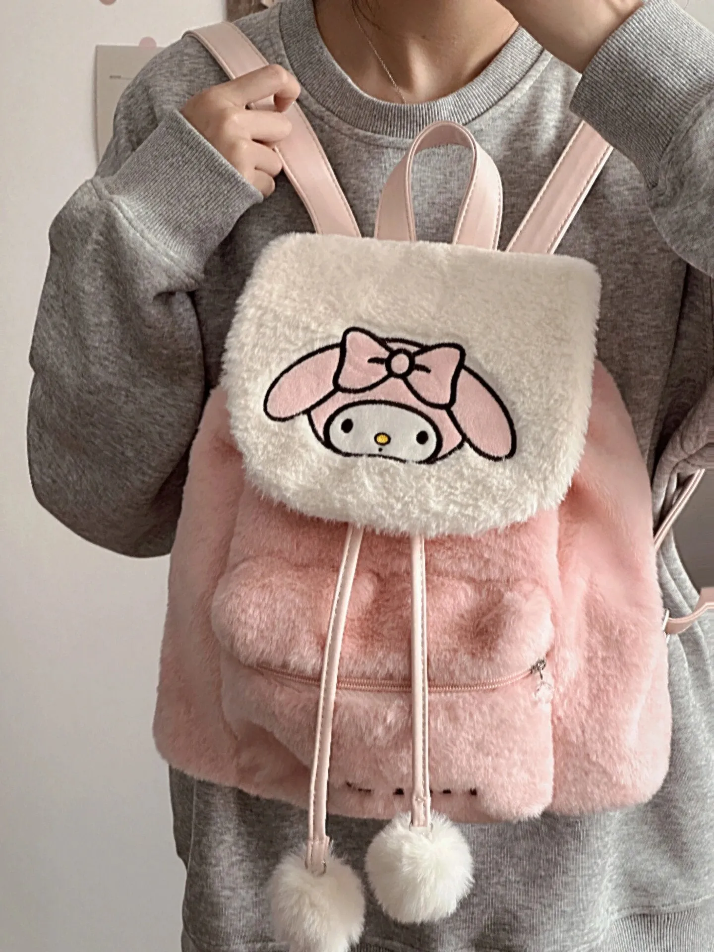 Sanrio Fluffy Backpack Double Strap Shoulder Bag Purse