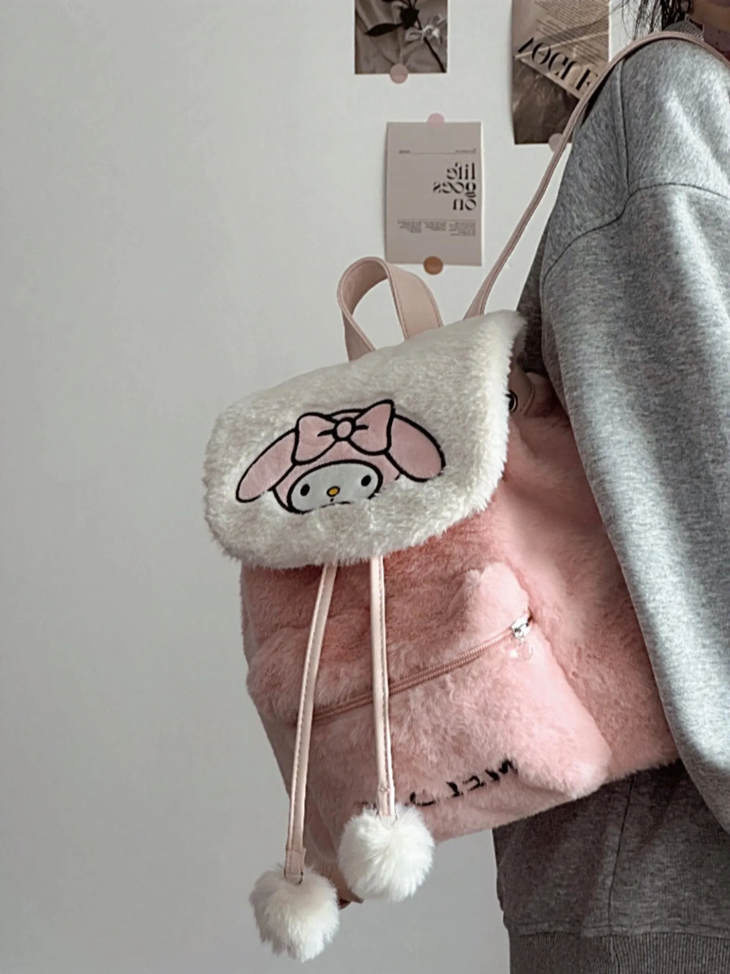 Sanrio Fluffy Backpack Double Strap Shoulder Bag Purse