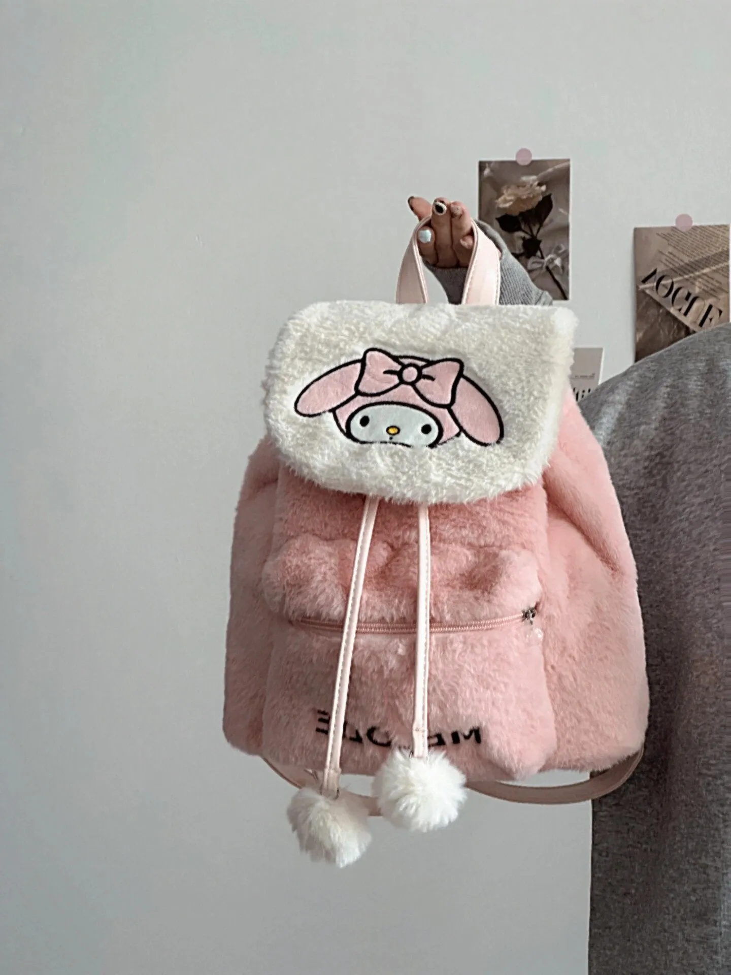 Sanrio Fluffy Backpack Double Strap Shoulder Bag Purse