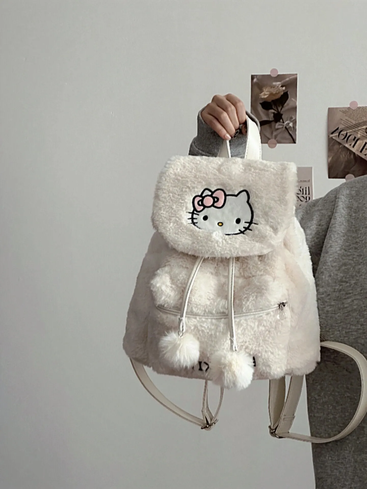 Sanrio Fluffy Backpack Double Strap Shoulder Bag Purse