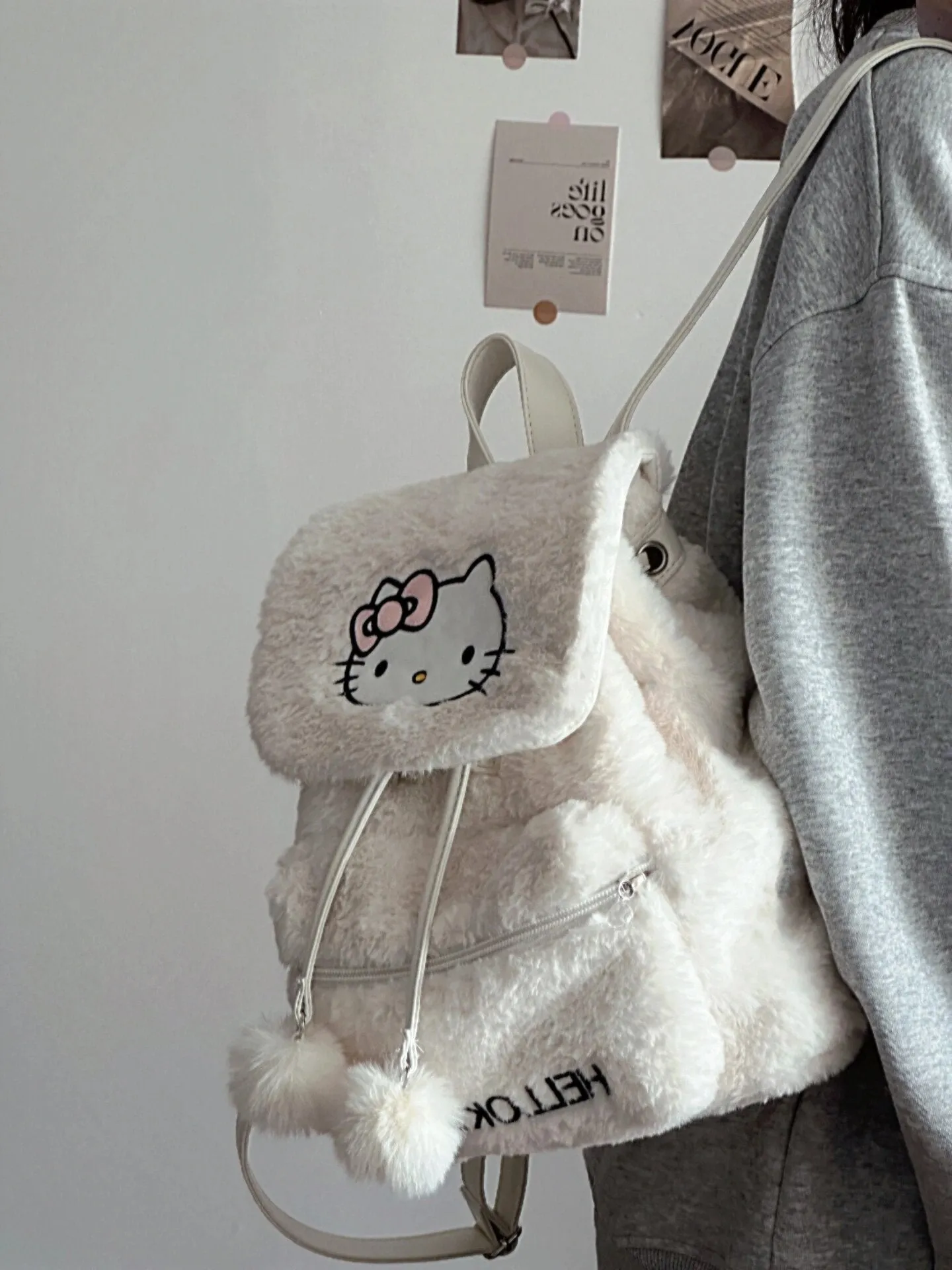 Sanrio Fluffy Backpack Double Strap Shoulder Bag Purse
