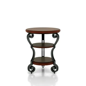 Selina Brown Cherry and Curved Metal 3-Tier Round Side Table
