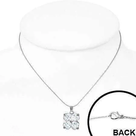 Shamrock Cubic Zirconia Four Leaf Clover Pendant Necklace