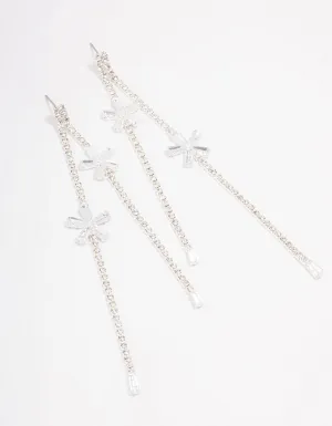 Silver Cubic Zirconia Flower Drop Earrings