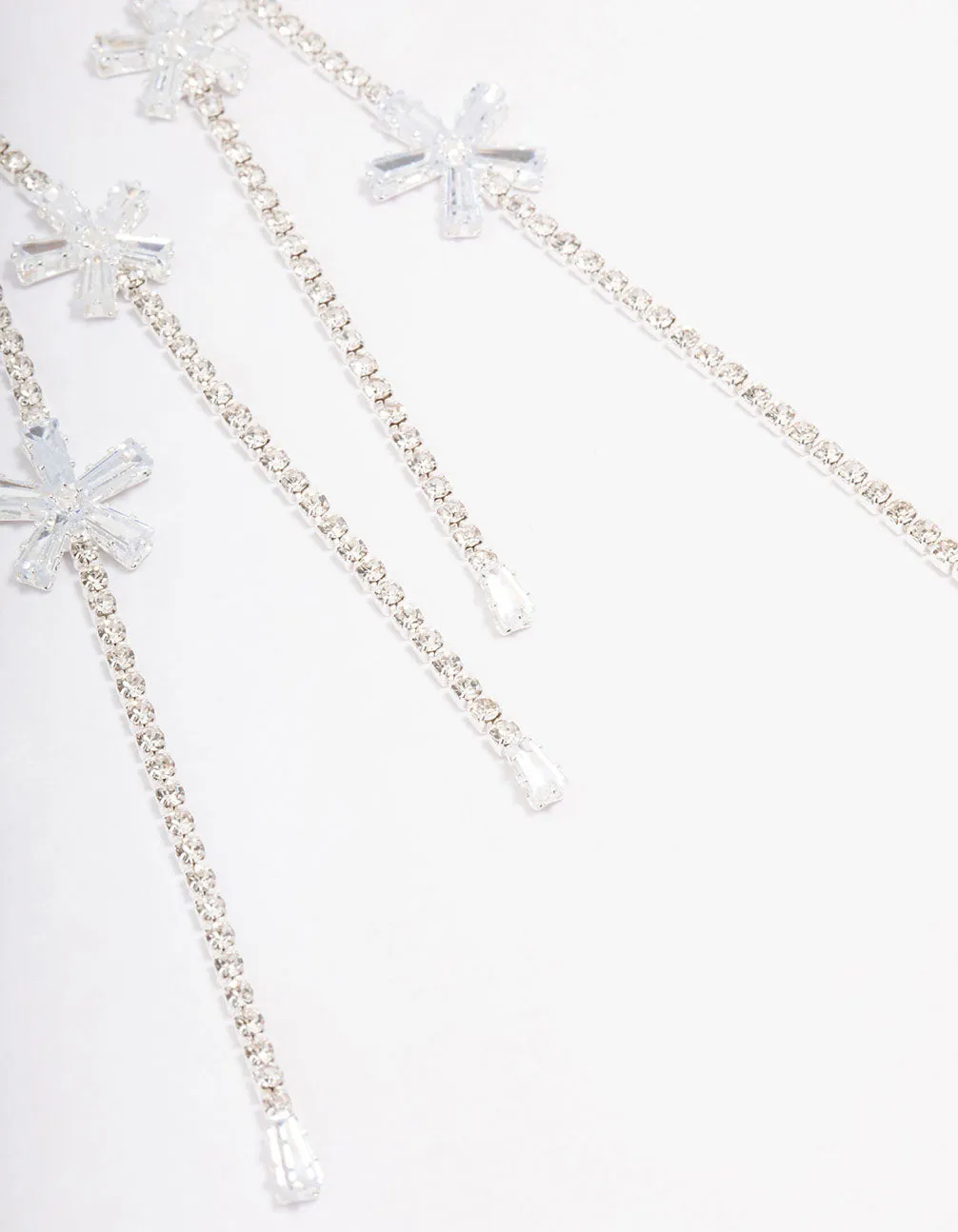 Silver Cubic Zirconia Flower Drop Earrings