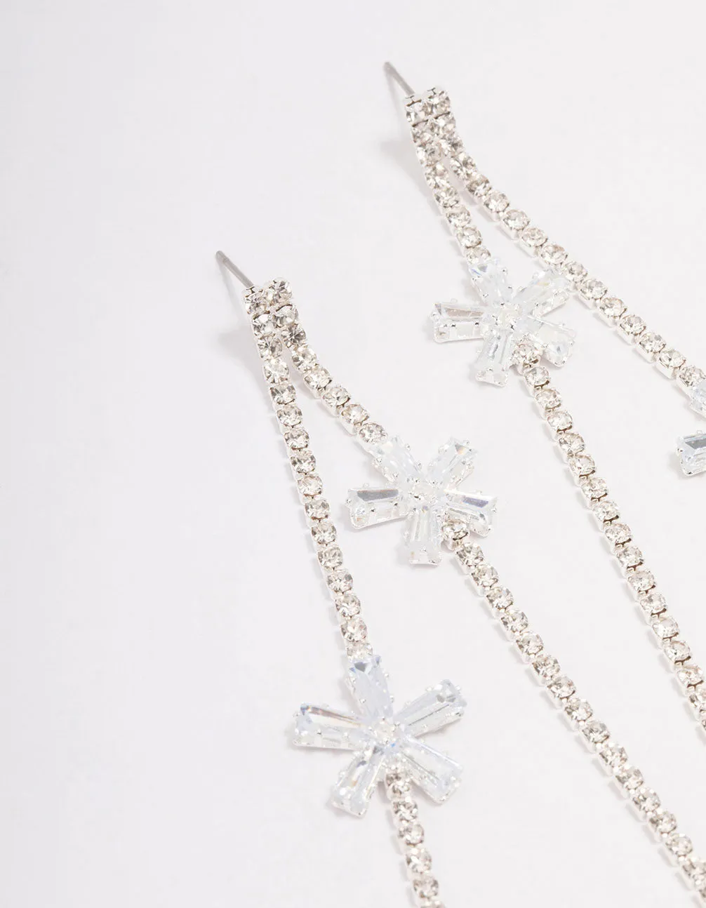 Silver Cubic Zirconia Flower Drop Earrings