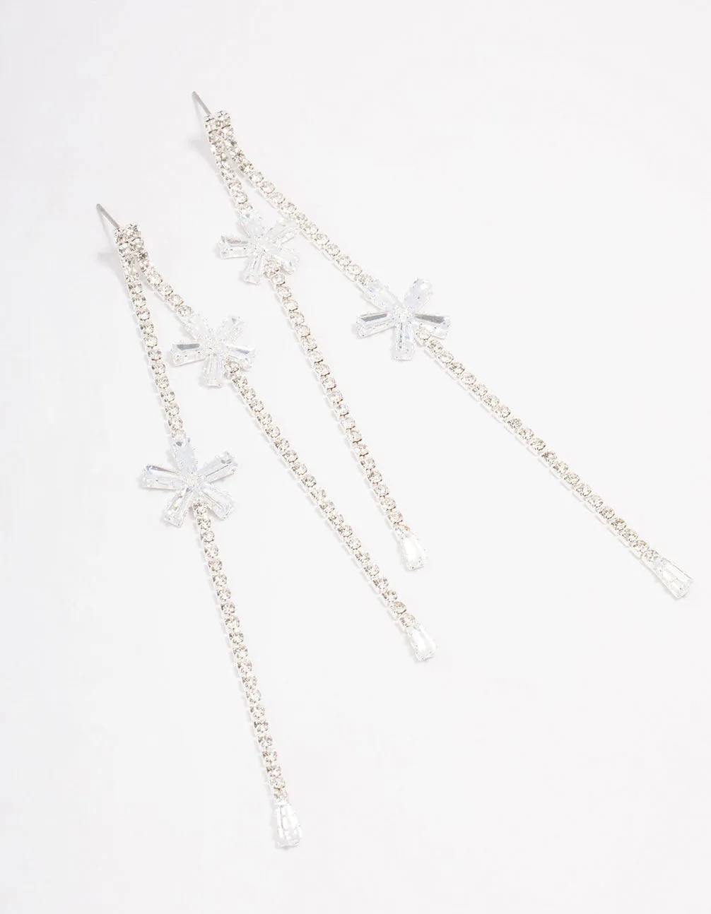 Silver Cubic Zirconia Flower Drop Earrings