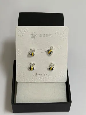 Silver Stud Earrings 'Bees' Two Pairs