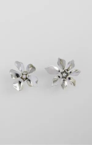 Small Floral Faux Pearl Stud Earrings