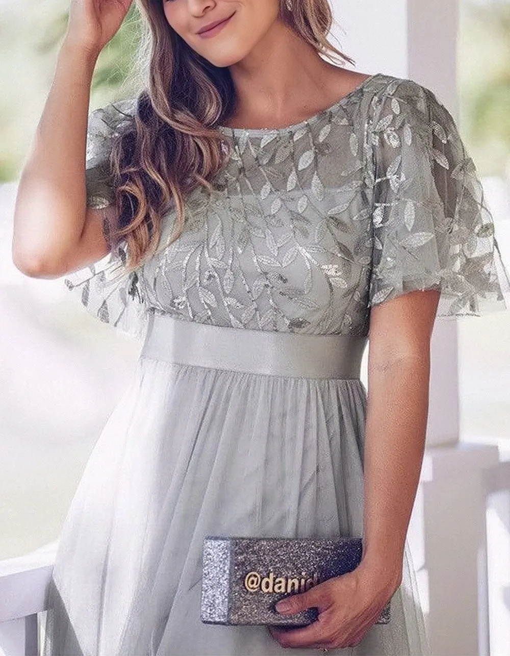 Solid-color High Waist Round Neck Party Mesh Long Evening A-Line Dresses
