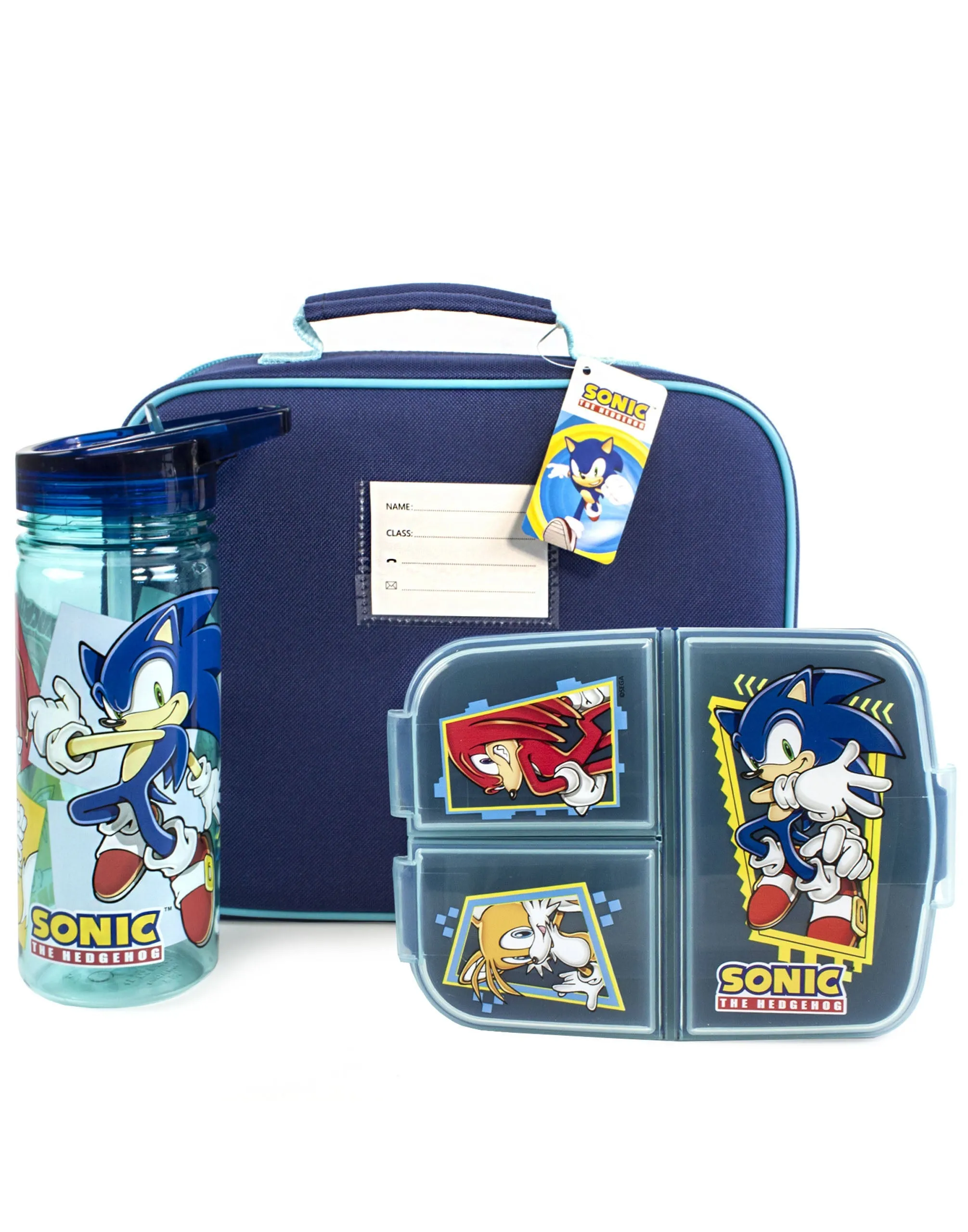 Sonic the Hedgehog Sonic , Tails & Knuckles Placement Print Girls Blue Lunch Bag Bottle and Snack Pot