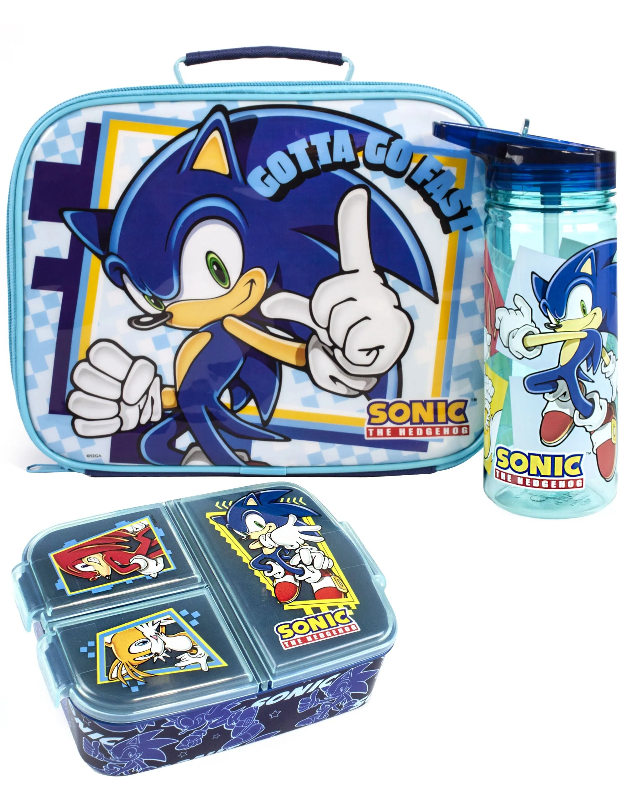 Sonic the Hedgehog Sonic , Tails & Knuckles Placement Print Girls Blue Lunch Bag Bottle and Snack Pot